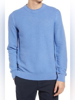 Theory Men’s Riland Pique Breach Eco Cotton Sweater Blue Crewneck